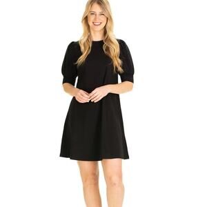 Duffield Lane Womens The Jennifer Dress XS Black Short Puff Sleeve Cotton